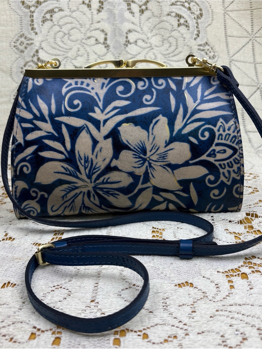 Patricia Nash Milina Frame Crossbody Bag Greek Floral